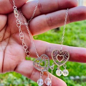 Herkimer diamond 925 silver double hearts necklace